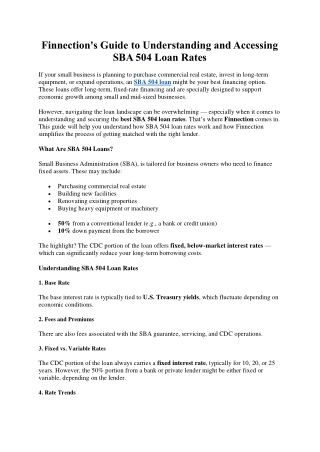 Finnection's Guide to Understanding and Accessing SBA 504 Loan Rates