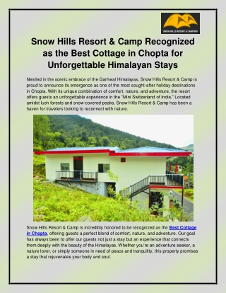 Best Cottage in Chopta