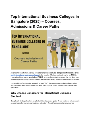 Top International Business Colleges in Bangalore (2025) – Courses, Admissions & Career Paths
