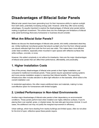 Disadvantages of Bifacial Solar Panels