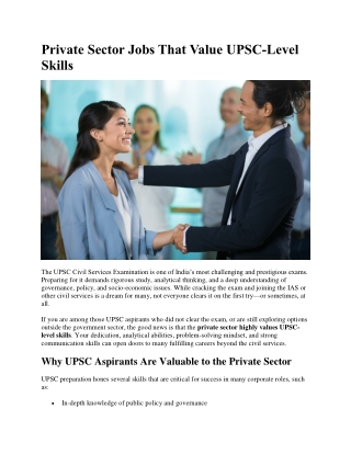 Private Sector Jobs That Value UPSC-Level  Skills