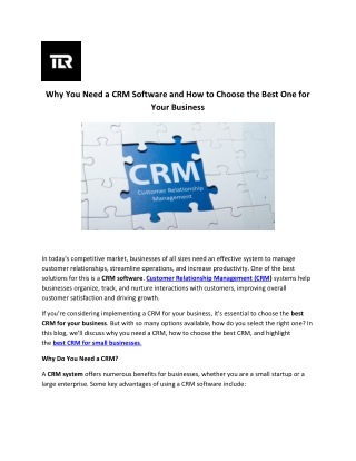 Why You Need a CRM Software and How to Choose the Best One for Your Business