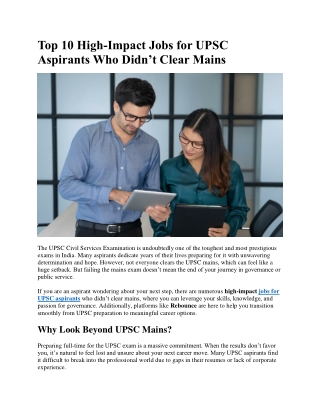 Top 10 High-Impact Jobs for UPSC  Aspirants Who Didn’t Clear Mains