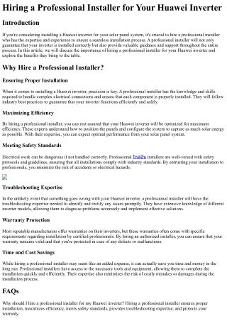 Hiring a Professional Installer for Your Huawei Inverter