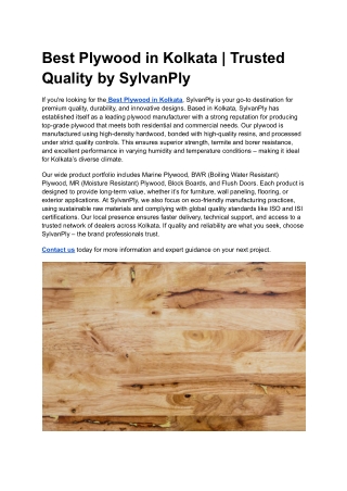 Best Plywood in Kolkata _ Trusted Quality by SylvanPly