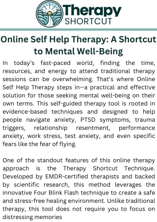 Online Self Help Therapy A Shortcut to Mental Well-Being