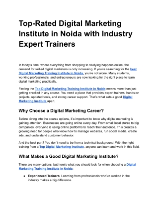 Top-Rated Digital Marketing Institute in Noida with Industry Expert Trainers