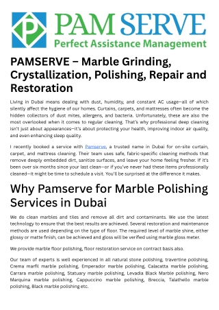 PAMSERVE – Marble Grinding, Crystallization, Polishing, Repair and Restoration