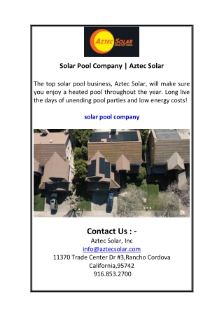 Solar Pool Company  Aztec Solar