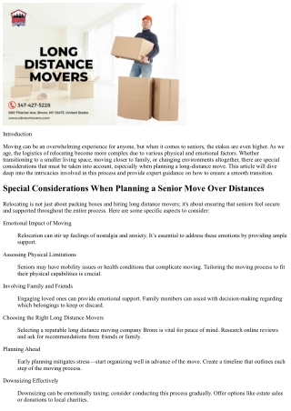 “Special Considerations When Planning a Senior Move Over Distances”