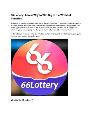 66 Lottery_ A New Way to Win Big in the World of Lotteries
