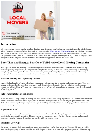 Save Time and Energy: Benefits of Full-Service Local Moving Companies
