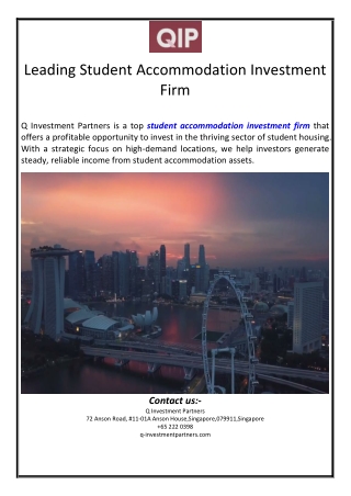 Leading Student Accommodation Investment Firm
