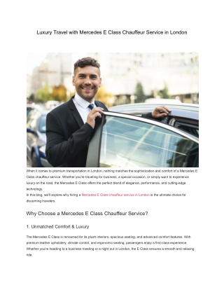 Luxury Travel with Mercedes E Class Chauffeur Service in London
