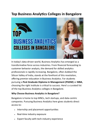 Top Business Analytics Colleges in Bangalore