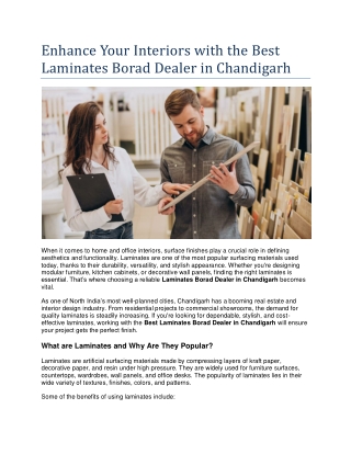 Enhance Your Interiors with the Best Laminates Borad Dealer in Chandigarh