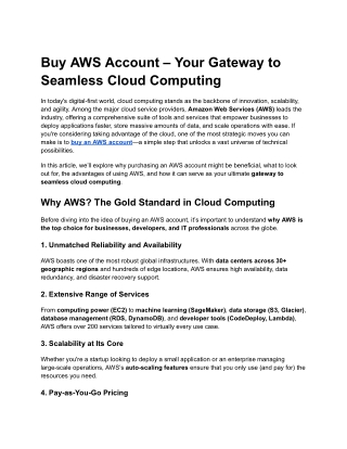 Buy AWS Account – Your Gateway to Seamless Cloud Computing