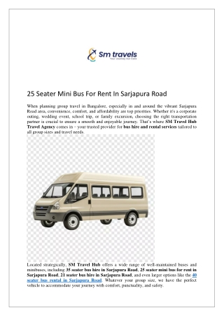 25 Seater Mini Bus For Rent In Sarjapura Road
