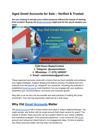 aged gmail accounts for sale verified trusted