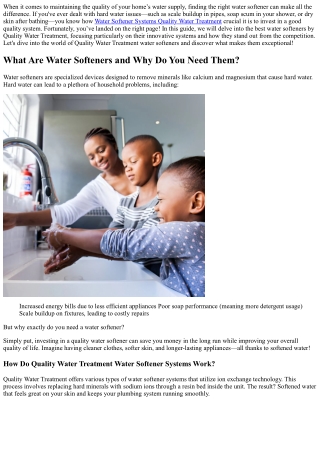 The Ultimate Guide to Best Water Softeners by Quality Water Treatment