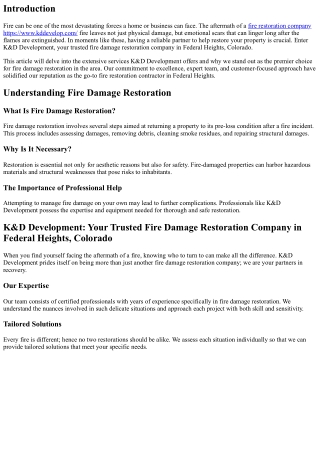 K&D Development: Your Trusted Fire Damage Restoration Company in Federal Heights