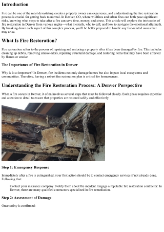 Understanding the Fire Restoration Process: A Denver Perspective