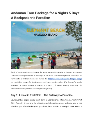 Andaman Tour Package for 4 Nights 5 Days_ A Backpacker’s Paradise