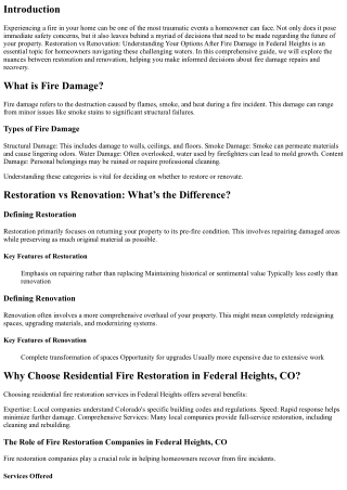 Restoration vs Renovation: Understanding Your Options After Fire Damage in Feder