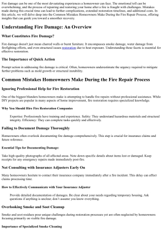 “Common Mistakes Homeowners Make During the Fire Repair Process”