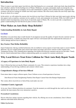 Why Local Drivers Trust Estes Collision for Their Auto Body Repair Needs