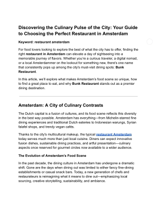 Discovering the Culinary Pulse of the City_ Your Guide to Choosing the Perfect Restaurant in Amsterdam