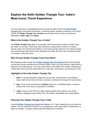 Explore the Delhi Golden Triangle Tour: India’s Most Iconic Travel Experience