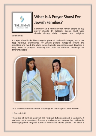 What Is A Prayer Shawl For Jewish Families