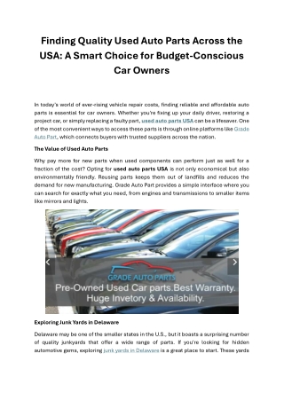 Finding Quality Used Auto Parts Across the USA