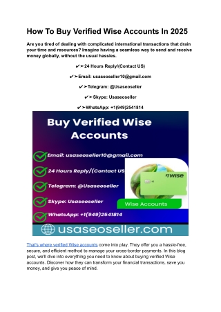 How To Buy Verified Wise Accounts In 2025