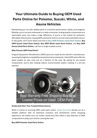 Your Ultimate Guide to Buying OEM Used Parts Online for Polestar