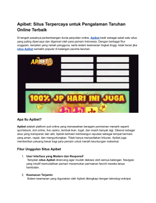 Apibet_ Situs Terpercaya untuk Pengalaman Taruhan Online Terbaik