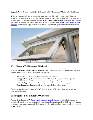 Upgrade Your Spaces with Stylish & Durable uPVC Doors and Windows by Gatekeepers