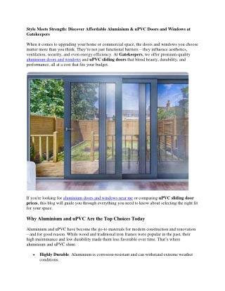 Style Meets Strength Discover Affordable Aluminium & uPVC Doors and Windows at Gatekeepers