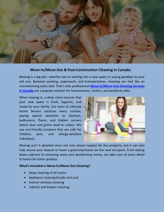 Move-In Move-Out Cleaning Services In Canada