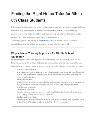 Finding the Right Home Tutor for 5th to 8th Class Students