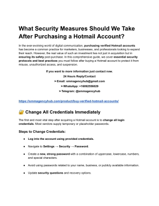 What Security Measures Should We Take After Purchasing a Hotmail Account_