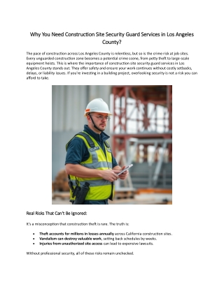 Why You Need Construction Site Security Guard Services in Los Angeles County?