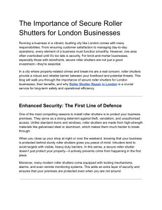 The Importance of Secure Roller Shutters for London Businesses