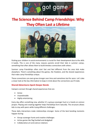 The Science Behind Camp Friendships Why They Often Last a Lifetime