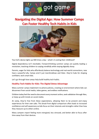 Navigating the Digital Age How Summer Camps Can Foster Healthy Tech Habits in Kids