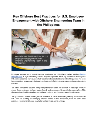 Key Offshore Best Practices for U.S. Employee Engagement with Offshore Engineering Team in the Philippines