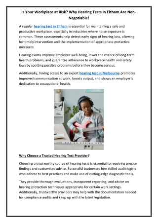 Is Your Workplace at Risk Why Hearing Tests in Eltham Are Non-Negotiable