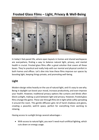 Frosted Glass Films – Light, Privacy & Well-Being