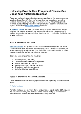 Unlocking Growth How Equipment Finance Can Boost Your Australian Business